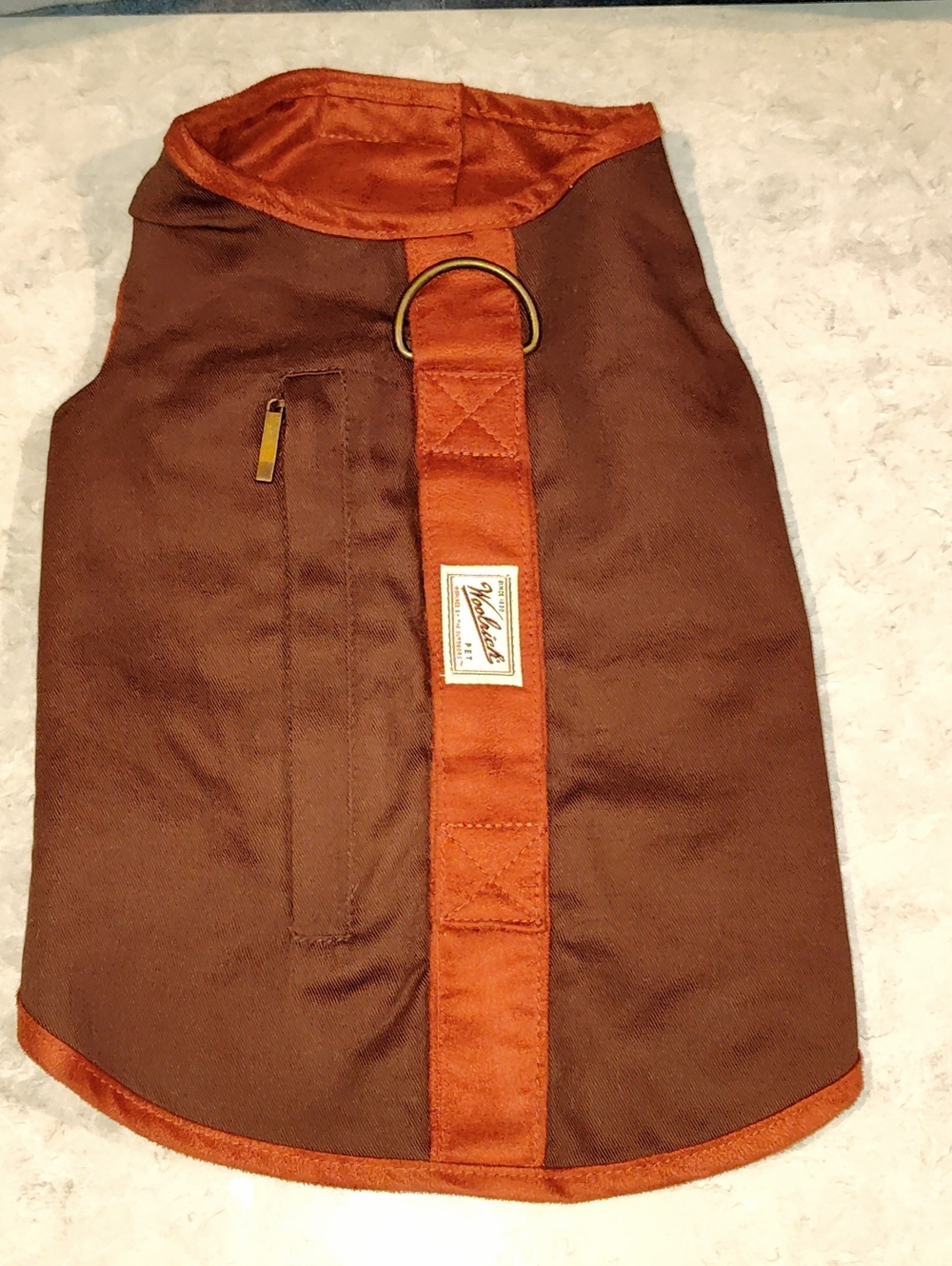 NWOT WOOLRICH PET BROWN & TAN 2-IN-1 DOG COAT & HARNESS WITH D-RING SIZE SMALL